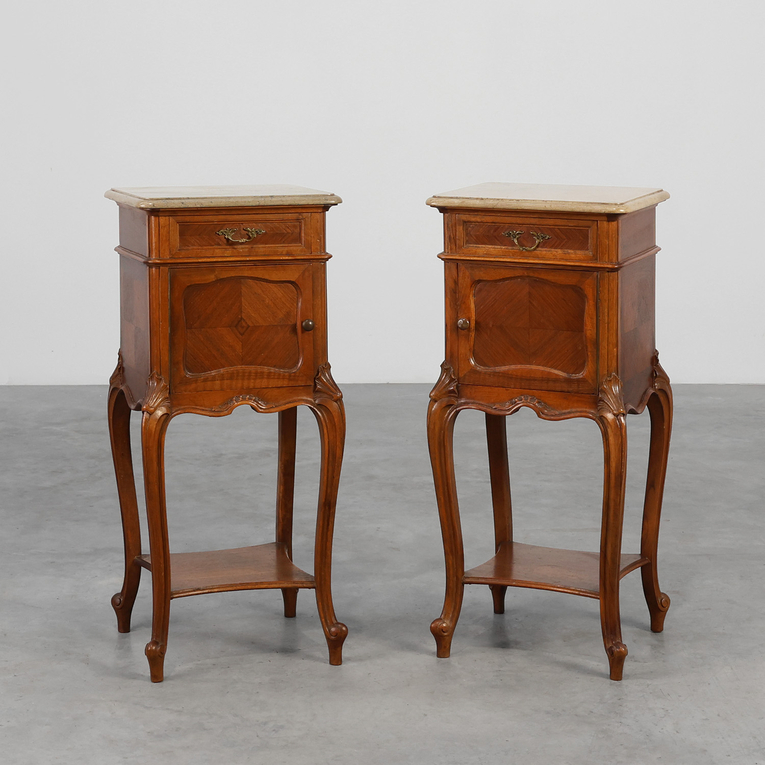 Pair Louis XV‑Style Nightstands with Marble Tops, France ca. 1900-img